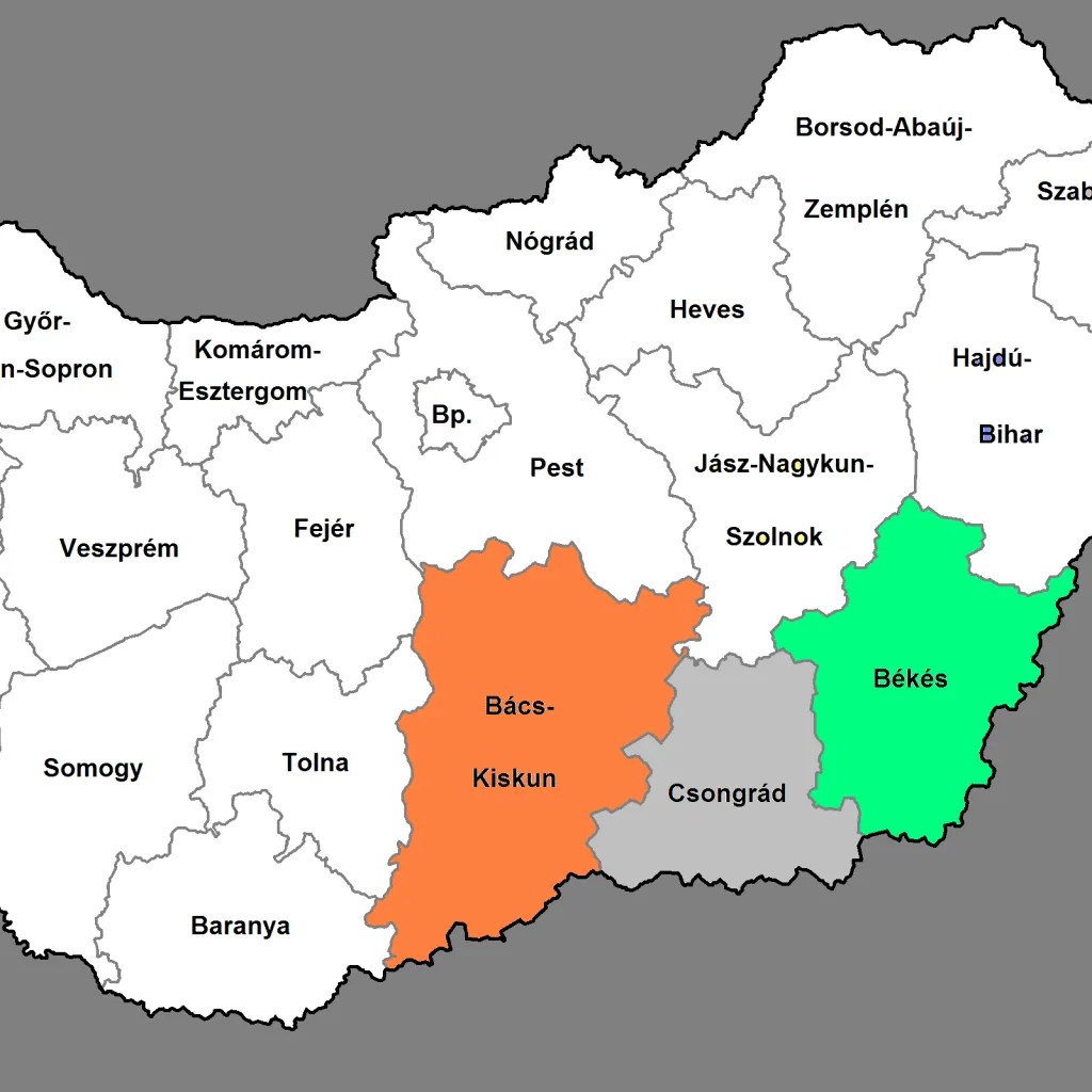 HU NUTS 23 DA List of Regions of Hungary