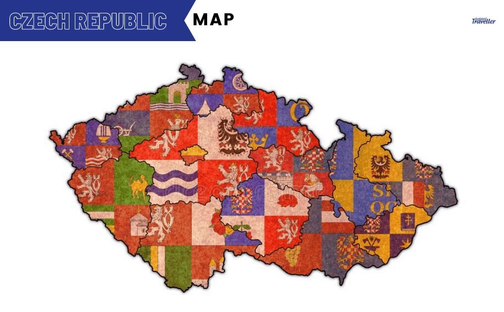 Map of regions on administration map of Czech Republic