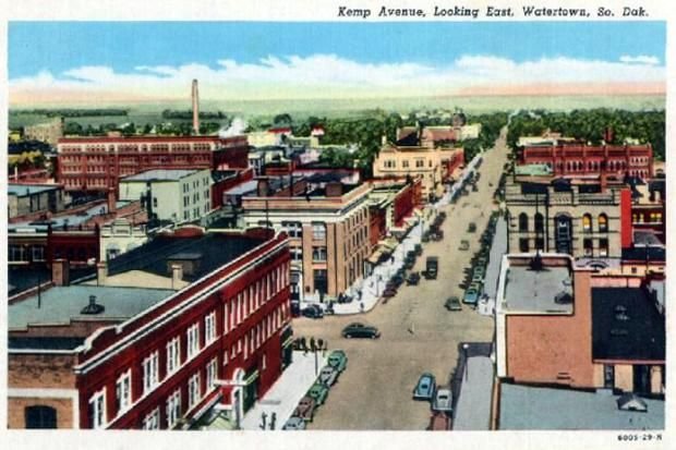 Downtown, Watertown SD, Old Postcard