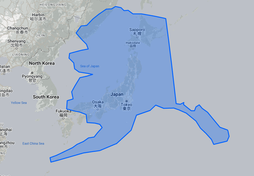 Alaska compared to Japan