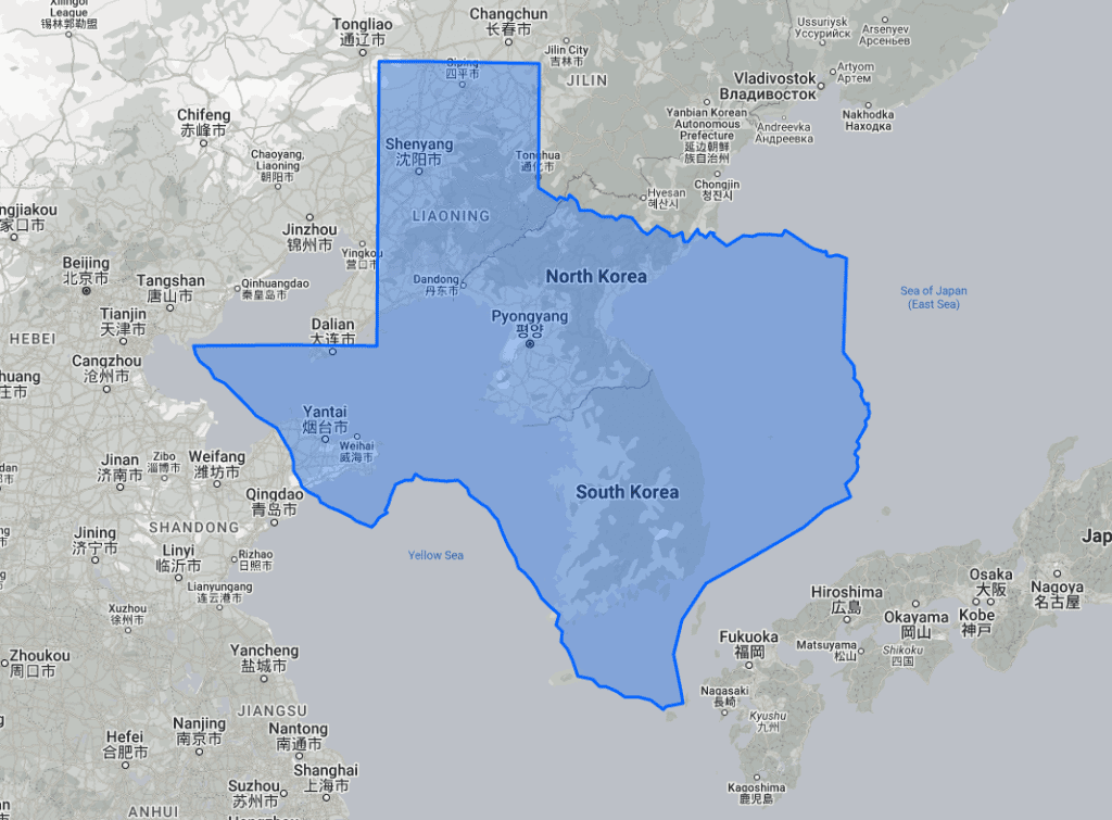 Texas Compared to North and South Korea